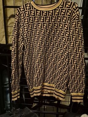 Monogram Crewneck Sweater in Tan and Black